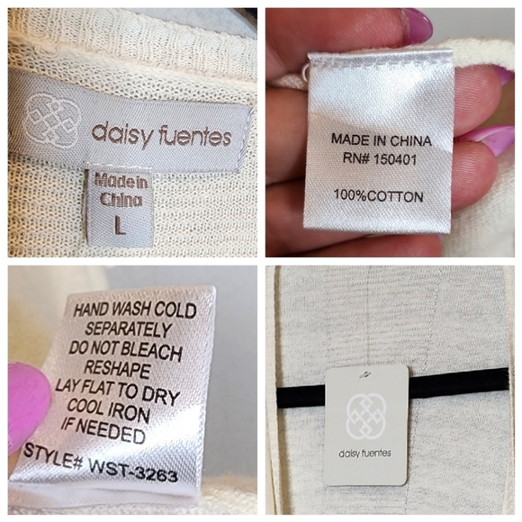 NWT Daisy Fuentes Cream Fringe open front cardigan.  Size Large. Cotton. - Picture 3 of 16